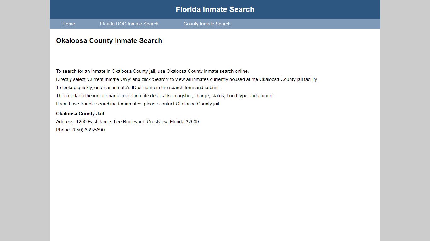 Okaloosa County Inmate Search